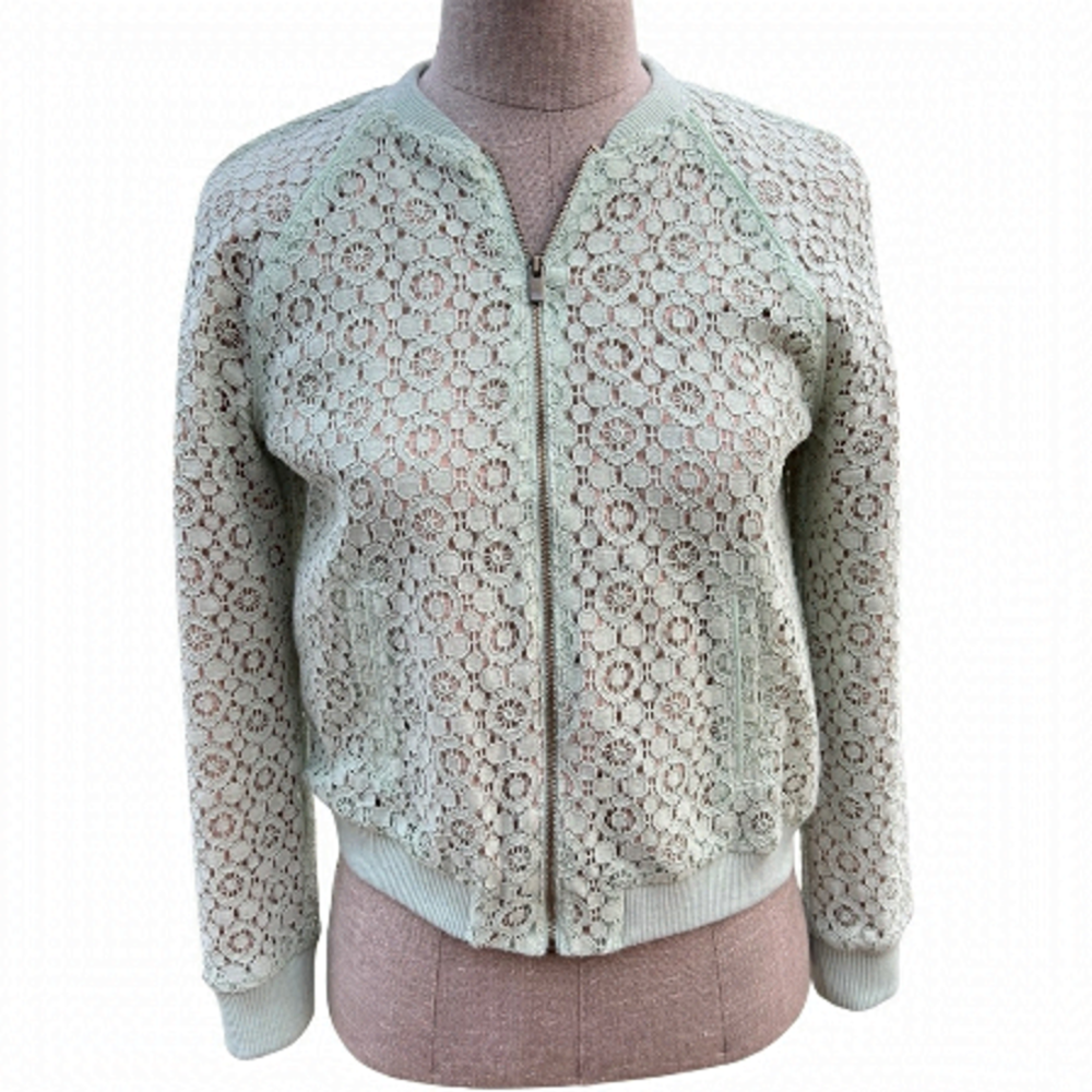 Victoria Beckham for Target Sheer Lace Mint Green Cropped Bomber Jacket